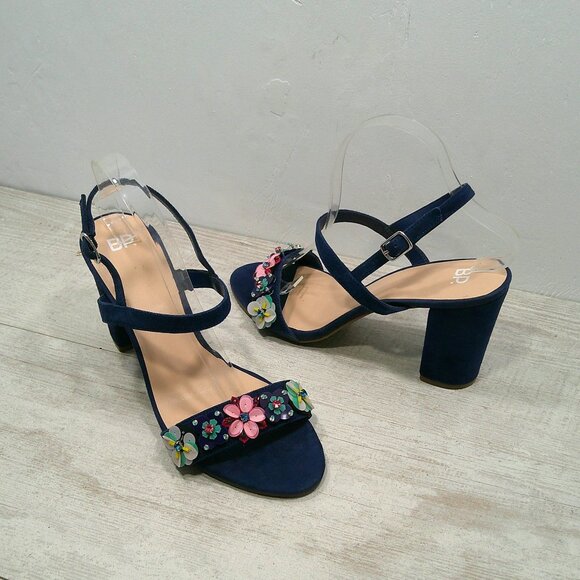 BP Navy Suede High Block Heels with Floral Embellishments Size 10 M - Picture 13 of 15